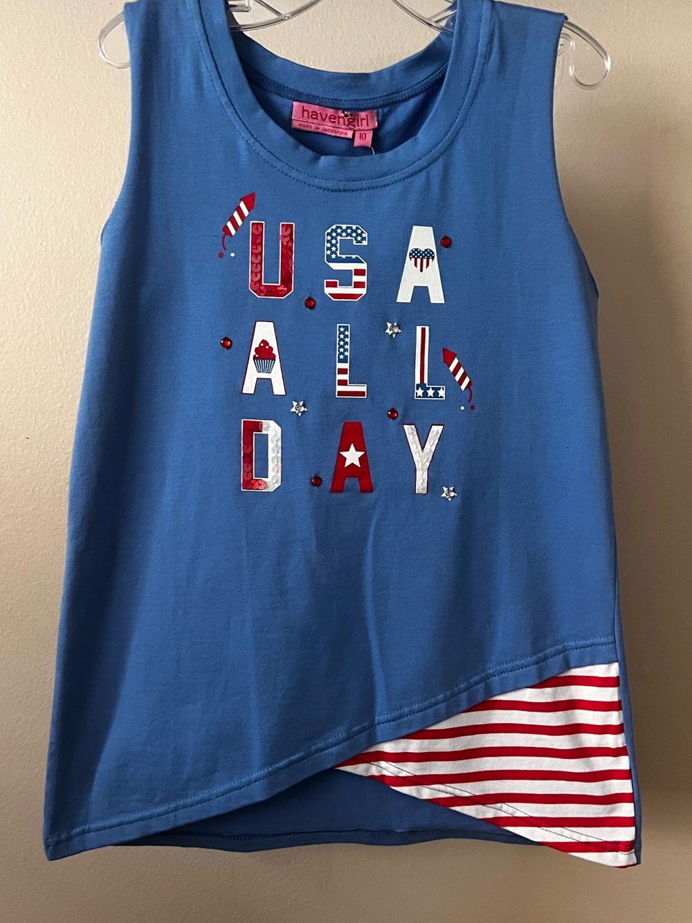 NWT havengirl Blue 'USA All Day' Sleeveless Kids Tunic Style Top